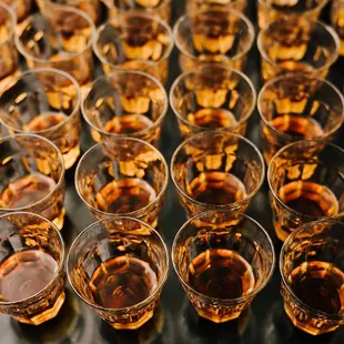 a lot of glasses of alcohol