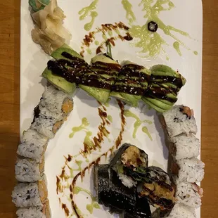 Green Dragon, spider roll, spicy Salmon, spicy tuna