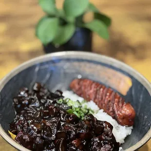 JAJANG BOWL with Crispy Chicken sausage.
