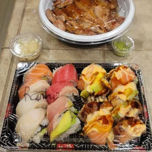 Chicken teriyaki Don,  Rainbow Roll, Siberia Tiger Roll