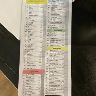 My chopsticks were wrapped in this a la carte menu