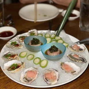 Oyster platter + tartar and caviar