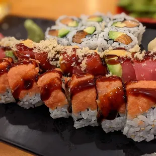 Matsui roll, tuna lover roll, and salmon avocado roll