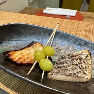 Gindara Kasuzuke &amp; Sawara Shioyaki (Black cod &amp; King Mackerel, Ginnan)