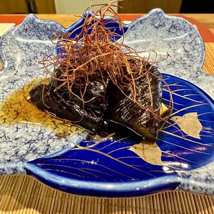 Masi Abebidashi: lightly fried eggplant in dashi broth (served cold)