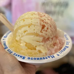Regular size shaved ice with Tropical flavors, mochi and coconut milk