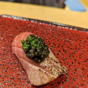 Slightly seared with caviar.