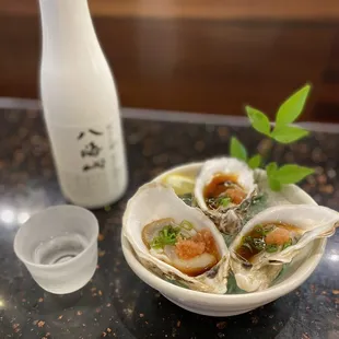 Fresh Oysters (3pc) &amp; Hakkaisan Yukimuro (Japanese Sake)