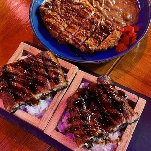 Pork Katsu Curry and Unagi Bowl