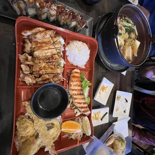 Bento box, super CA roll, udon