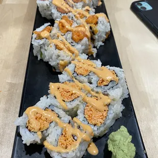 sushi rolls with sauce
