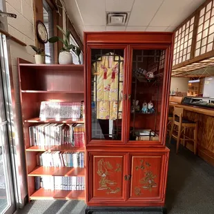 a red china cabinet