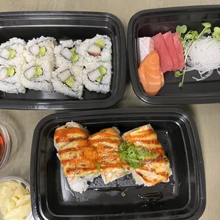 California roll, sashimi, fabulous Roll.