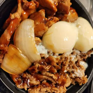 Ontama Teriyaki Brothers (ontama eggs, half beef, half chicken)