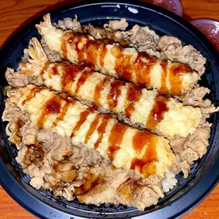 Shrimp Tempura Beef Rice Bowl