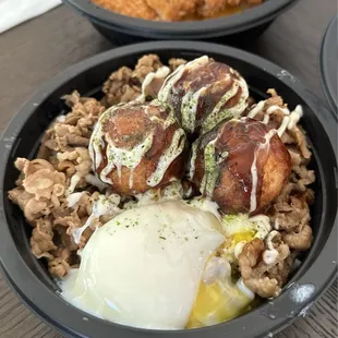 Mini Takoyaki Beef Rice Bowl add Ontama Egg