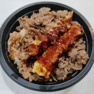 Medium shrimp tempura bowl with beef