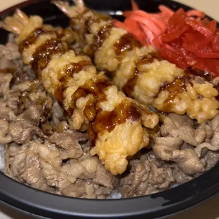 Shrimp Tempura Beef Rice Bowl
