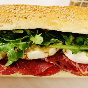 Roman Cavalry:  Coppa ham, hand-made fresh mozzarella, arugula, olive oil, aged balsamic vinegar