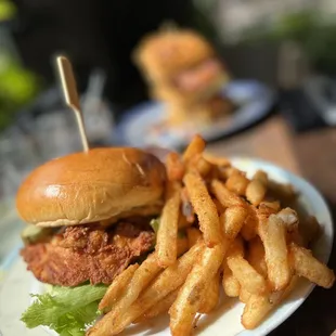 Chicken sandwich with seasoned fries
