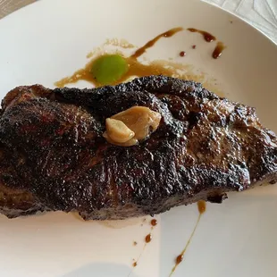 Prime NY Strip Steak with roasted garlic