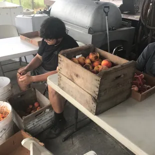 Crush Pad for making wine.  Peach Wine getting sliced here.