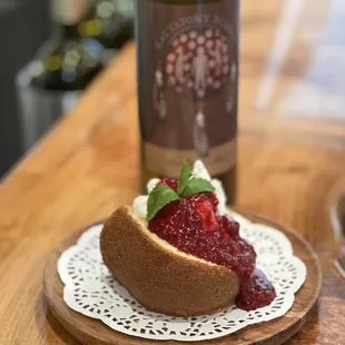 Pound cake with fruit and wine.