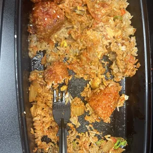 Hibachi Salmon Bites fried kimchi rice