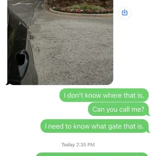 Next message was a picture where our pizzas were left outside somewhere.  By the time we found them, there were ants in the boxes.