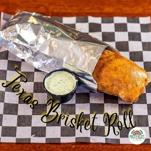 Rolled 10&quot; dough, filled with Mozzarella Cheese, Smoky Brisket, Onion and BBQ sauce. YUM! Dip it in the TEXAS Ranch or the Mattenga&apos;s Ranch!