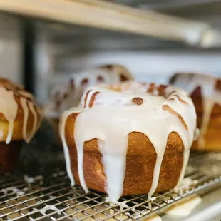 a close up of a pastry on a cooling rack