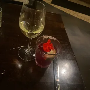 Pom and blackberry margarita and Rombauer Sauv Blanc