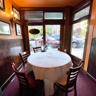 Our reserved table tucked in the corner with window view &amp; great privacy!
