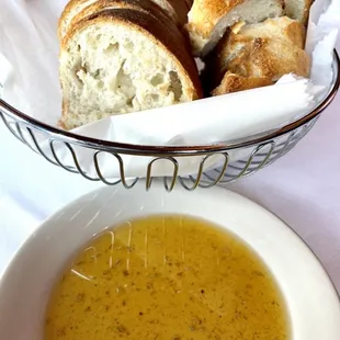 Fresh bread with olive oil dip