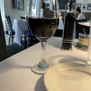 a glass of wine on a table