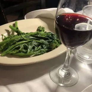 Super Tuscan wine and broccollini