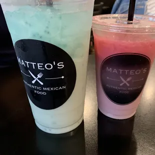 A Blue Shock and Pink Ombre (Half Horchata and Ocean water) (Half Horchata and Jamaica)