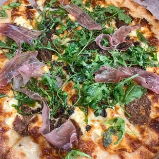 White pizza with added sausage