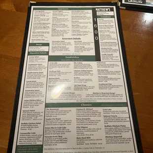 a menu on a table