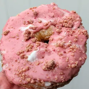 Strawberry Shortcake Cookie Stuffed Donut from Honeybear Bake Shop | @telephonesmoothie