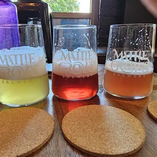 L to r. Elderflower saison, hibiscus rice braggot, blueberry lavendar saison