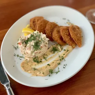 Fried green tomatoes (with shrimp/crab salad)- $21