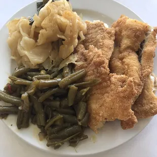 Catfish, cabbage, green beans
