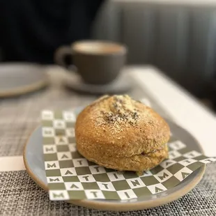 Charcoal grilled biscuit with homemade pear jam