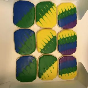 a box of decorated cookies