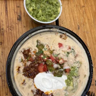 a bowl of quesadilla and a bowl of guacamole