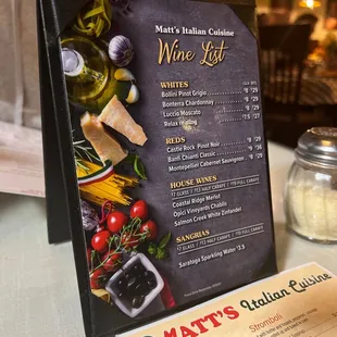 a menu on a table