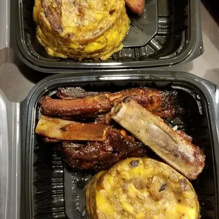 Top - Fried Pork Carne Frita w/Mofongo $12.00 Bottom - BBQ Ribs w/Mofongo $11.25