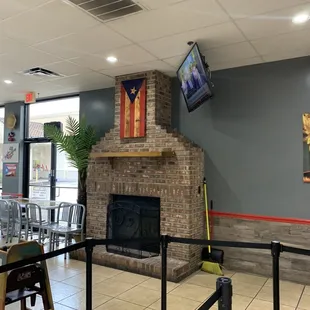 a fireplace in a restaurant