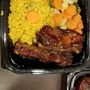 BBQ Ribs Costillas w/mixed veggies &amp; yellow rice $10.25